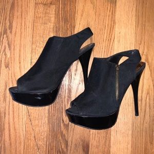 Basic Black Opened Toe Bootie Heels